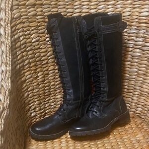 NEW ARIAT Tall Iona Lace Up Winter Riding Boots Black Leather & Suede SZ 7.5